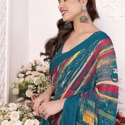 HERE&NOW AbstractPrinted Zari Pure Georgette Saree-picture-13