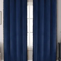 STITCHNEST Blue 2 Pcs Black Out Velvet Door Curtain-9