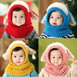 SYGA Kids Self Design Puppy Shape Cotton Woollen Beanie Dog Cap-17