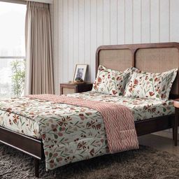 The Happy Pod Botanical Dreams White & Coral Floral Summer Double Bed Dohar-image-76