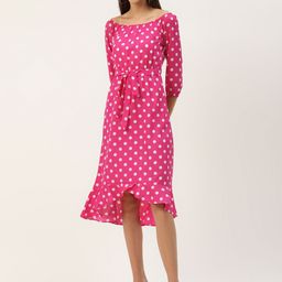 BRINNS Pink & White Off-Shoulder Printed A-Line Midi Dress-image-24