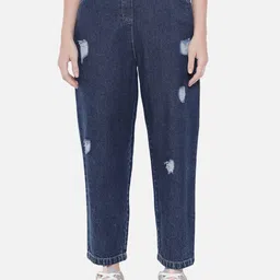 Orchid Blues Women Blue High-Rise Cotton Mildly Distressed Jeans-image-9
