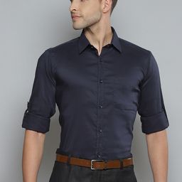 DENNISON Men Navy Blue Smart Slim Fit Stretchable Lycra Formal Shirt-image-48