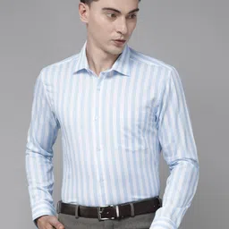 Park Avenue Men Blue & White Slim Fit Striped Formal Shirt-image-67