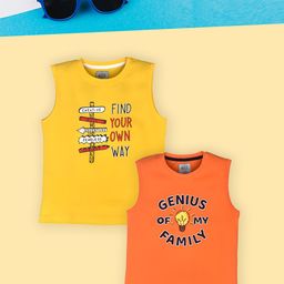 Lux Cozi Boys Yellow Typography 2 Printed Pockets T-shirt-image-70