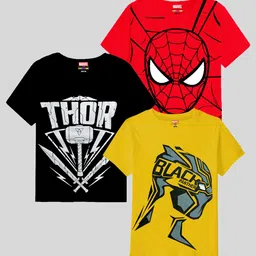 KUCHIPOO Boys Pack of 3 Marvel Printed Round Neck T-shirts-image-67