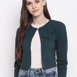 Mayra Women Green Solid Denim Jacket-16