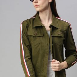 VOXATI Women Olive Green Open Front Jacket-20