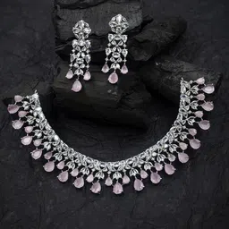 StileAdda Silver-Plated CZ-Studded Necklace and Earrings-image-3