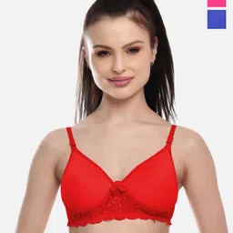 FIMS Red & Navy Blue Pack Of 3 Lightly Padded Bra-picture-20