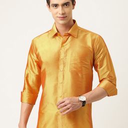 THANGAMAGAN Men Mustard Yellow Regular Fit Solid Casual Shirt-image-75