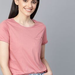 Mast & Harbour Women Pink Solid Round Neck T-shirt-image-98