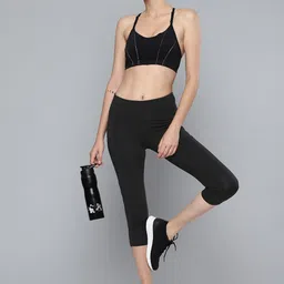 Reebok Women Black Solid Mesh Solid Training Capris-image-21
