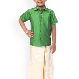 Thangamagan Boys Green & White Solid Shirt and Veshti-image-82
