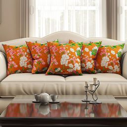 SEJ by Nisha Gupta Orange Set of 5 16" x 16" Square Cushion Covers-21