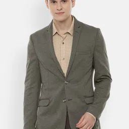 Van Heusen Sport Men Olive Green Self-Design Slim Fit Single-Breasted Blazer-image-83