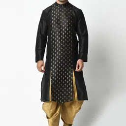 DEYANN Men Black & Gold-Coloured Printed Kurta with Patiala-image-6