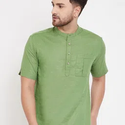 even Men Green Solid Straight Kurta-30