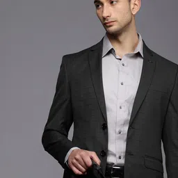 Louis Philippe Slim Fit Notched Lapel Collar Checked Single Breasted Formal Blazer-picture-14