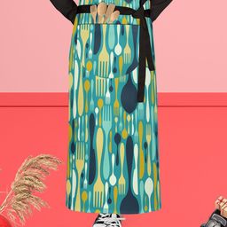 ArtzFolio Yellow & Blue Printed Cotton Waist Apron-image-98