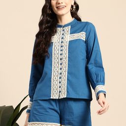 Mast & Harbour Laced Pure Cotton Shirt With Shorts-image-96