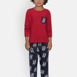 FUNKRAFTS Kids Maroon & Navy Blue Solid Night Suit-40