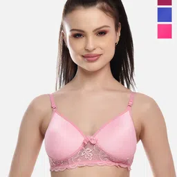 FIMS Pack Of 4 Blue & Pink Lightly Padded Bra-image-44