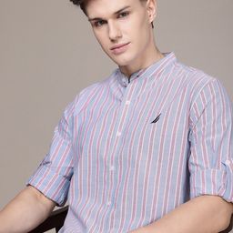 Nautica Premium Slim Fit Striped Pure Cotton Casual Shirt-image-16