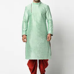 DEYANN Men Sea Green & Red Solid Kurta with Patiala-47