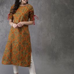 Anouk Women Orange & Green Printed Straight Kurta-image-36