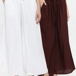 Clora Creation Women Pack Of 2 White & Brown Solid Wide Leg Palazzos-image-29