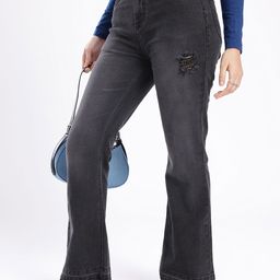 glitchez Women Cool Edge Slim Bootcut Fit High-Rise Mildly Distressed Light Fade Jeans-image-8