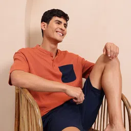 Mast & Harbour Self-Striped Mandarin Collar T-shirt with Shorts-picture-23