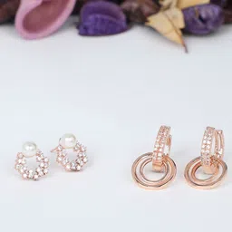 AMI Rose Gold Contemporary Set of 2 Stud Earrings-14