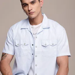 The Roadster Life Co. Relaxed Fit Textured Drop-Shoulder Sleeves Pure Cotton Casual Shirt-image-98