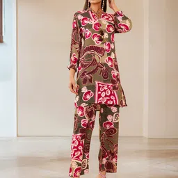 Soch Floral Printed Tie Up Neck Top & Flared Trouser-37