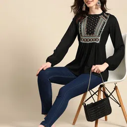 Sangria Yoke Embroidered A-Line Top-image-3