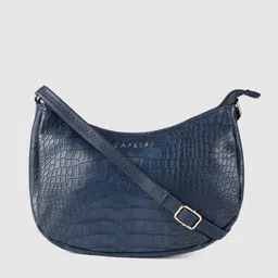 Caprese Navy Blue ROSEMARY Croc Textured Sling Bag-12
