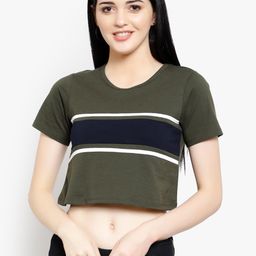 LE BOURGEOIS Women Olive Green & Blue Colourblocked Pure Cotton Top-image-20