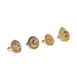 Zaveri Pearls Set of 4 Antique Gold-Toned Stone-Studded Adjustable Rings-7