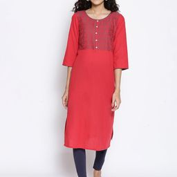 AURELIA Women Red Ethnic Motifs Yoke Design Kurta-image-45