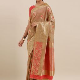 Mitera Brown & Red Silk Cotton Woven Design Maheshwari Saree-2