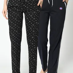 VIMAL JONNEY Women Pack of 2 Black & Navy Blue Solid Lounge Pants-image-82