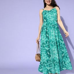plusS Women Green Floral Smocked Dress-picture-47