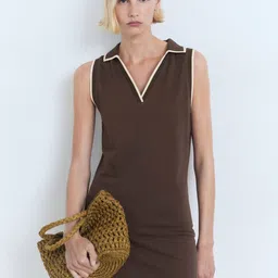 MANGO Knitted Contrast Collar Cotton T-shirt Dress-image-78