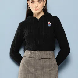 Chemistry Women Woollen Hooded Zipper Jacket-image-52
