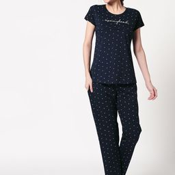 Zeyo Women Navy Blue & Pink Printed Nursing & Feeding Night Suit-picture-40