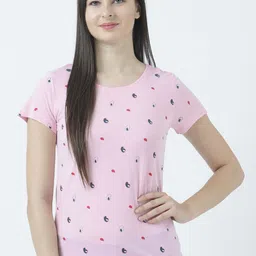 Huetrap Women Pink Printed Round Neck T-shirt-image-83