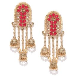 Zaveri Pearls Pink & Cream-Coloured Gold-Plated Classic Jhumkas-image-34