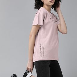 The Roadster Lifestyle Co Women Mauve Pure Cotton Printed Round Neck T-shirt-image-86